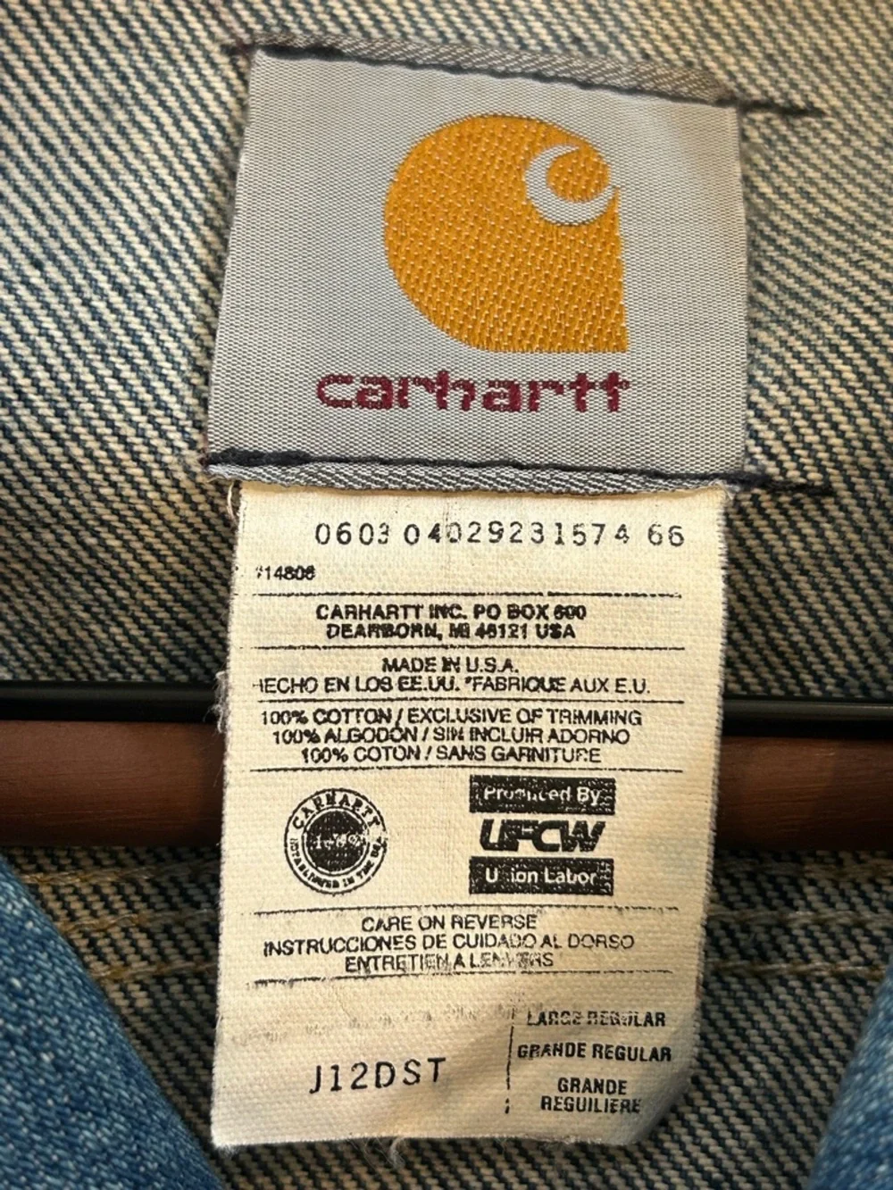 Vintage 90s Carhartt J12 DST USA Made Denim Trucker Jacket Men’s L